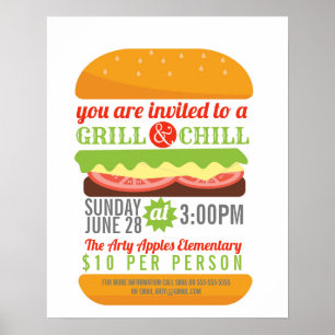 Póster BBQ chill parrillada escuela de recaudación de fon