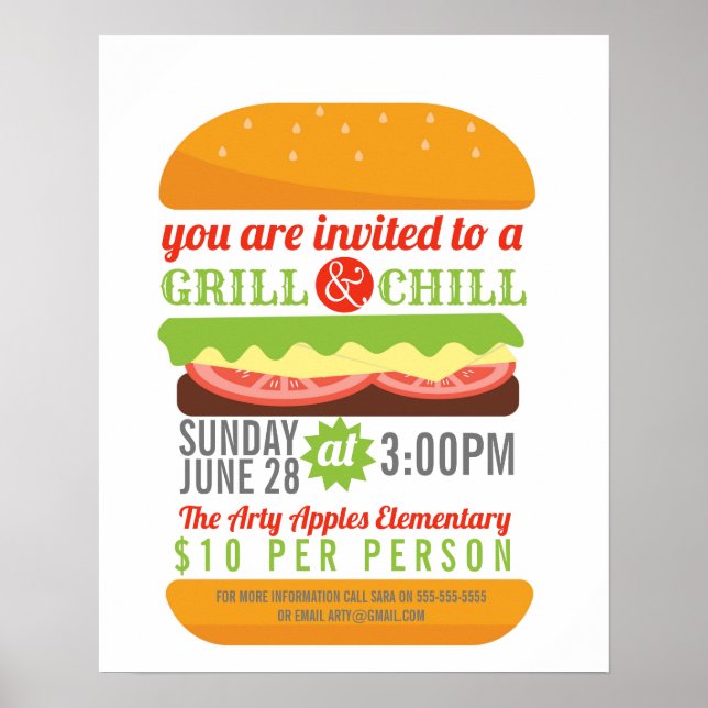 Póster BBQ chill parrillada escuela de recaudación de fon (Frente)