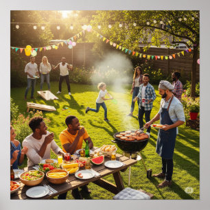 Póster BBQ de verano en el patio trasero