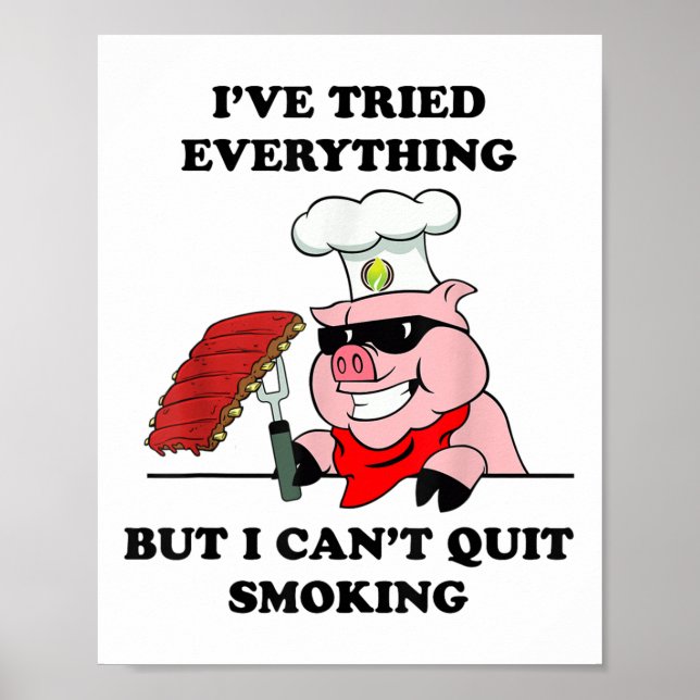 Póster Bbq Grill Master Cant Dejar De Fumar Carne Camiset (Frente)