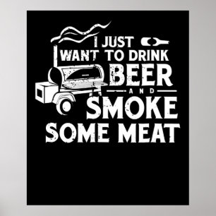 Póster BBQ Smoking Pitmaster Gift Drink Beer Smoke Meat