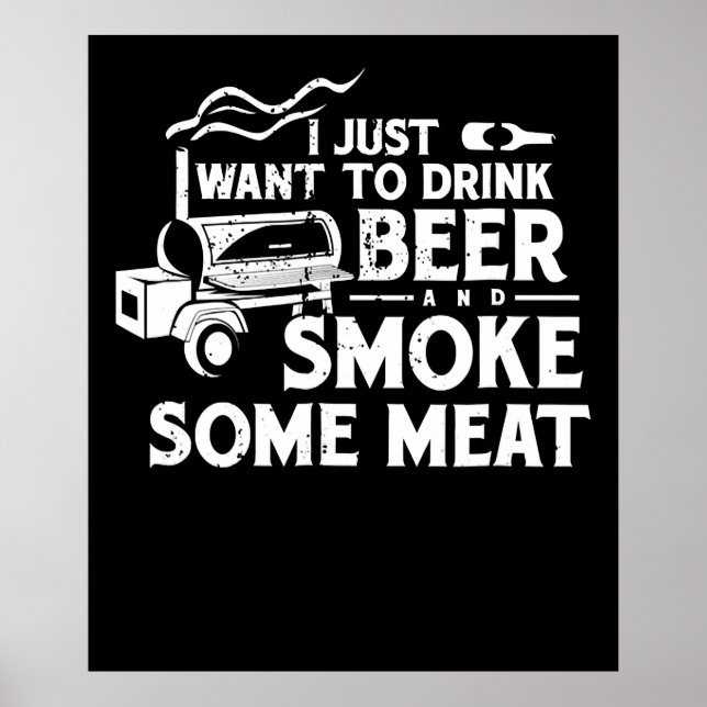 Póster BBQ Smoking Pitmaster Gift Drink Beer Smoke Meat (Frente)
