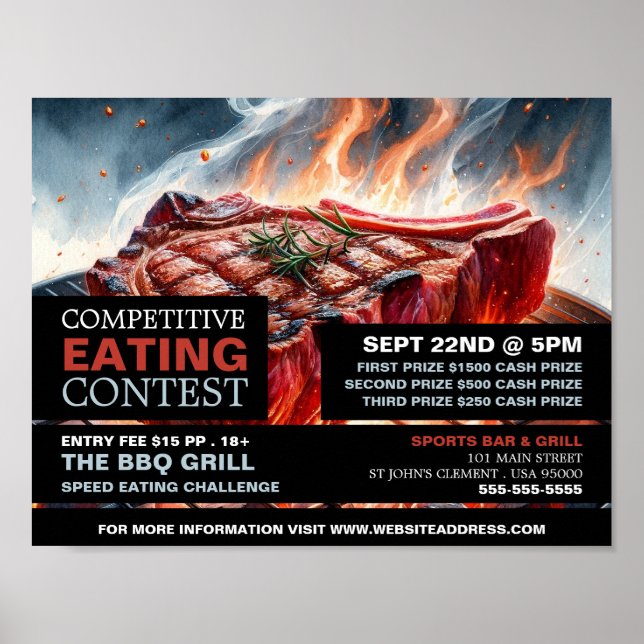 Póster BBQ Steak - Concurso de Comida Competitiva/Rápida (Frente)