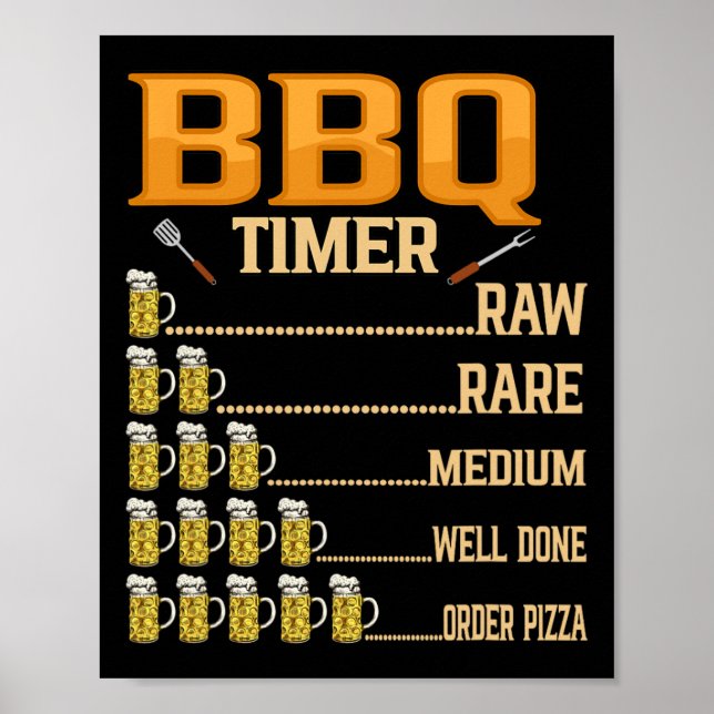 Póster Bbq Timer Raw Rare Medio Bien Hecho Amantes De La  (Frente)
