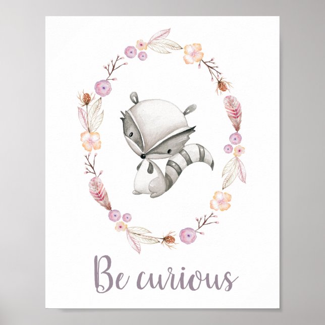 Póster Be Curious Cute Baby Animal Boho Wreath Nursery (Frente)