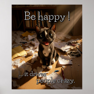 Póster Be Happy Cat - edición de papel Mess