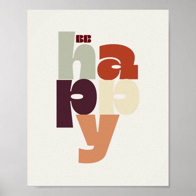 Póster BE HAPPY Poster – Retro Bold Lettering Wall Art (Frente)