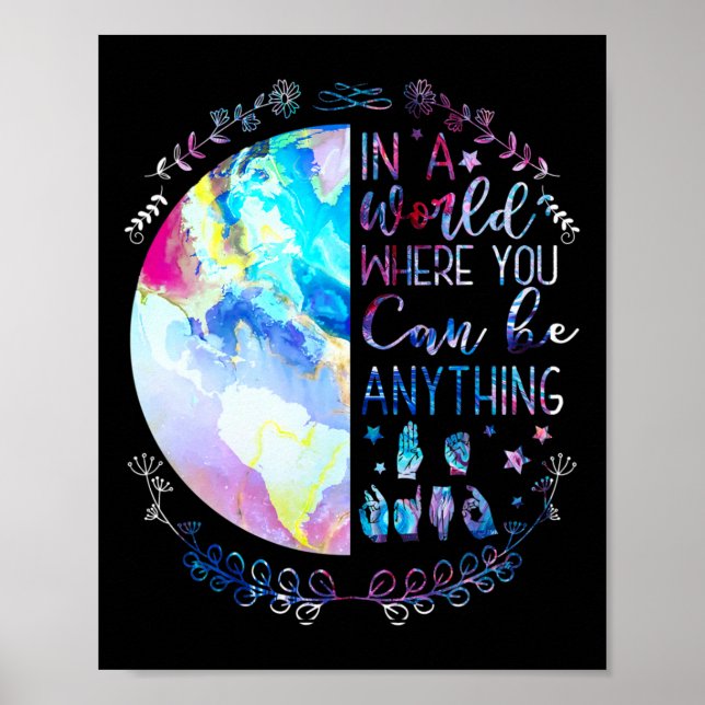 Póster Be Kind Asl Alphabet American Sign Language Deaf A (Frente)