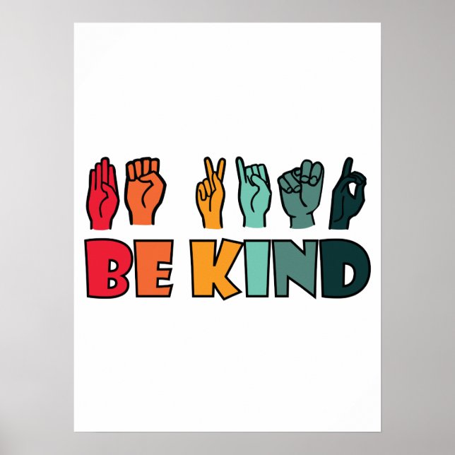 Póster Be Kind ASL American Rótulo Language (Frente)