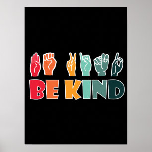 Póster Be Kind ASL American Sign Language