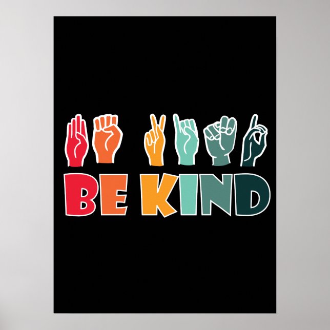 Póster Be Kind ASL American Sign Language (Frente)