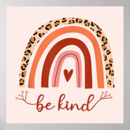 Póster Be Kind Boho Rainbow Cheetah Rosa Inspirador