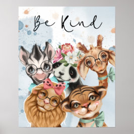 Póster Be Kind Jungle Safari wildone baby ducha azul