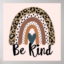 Póster Be Kind Leopard Rainbow Boho rosa inspirador