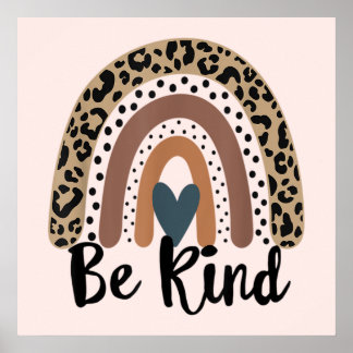 Póster Be Kind Leopard Rainbow Boho rosa inspirador