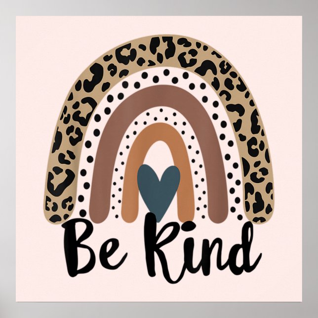 Póster Be Kind Leopard Rainbow Boho rosa inspirador (Frente)