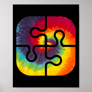 Póster Be Kind Puzzle Pieces Tie Dye Cue Autism Awares