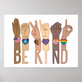 Póster Be Kind Sign Language - Kindness ASL - Kind Human