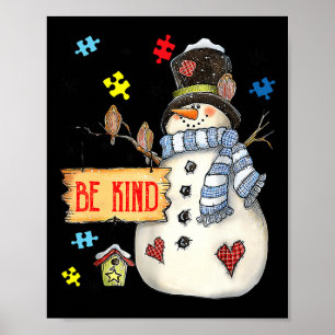 Póster Be Kind Snowman Puzzle Autism Awareness Funny Fami