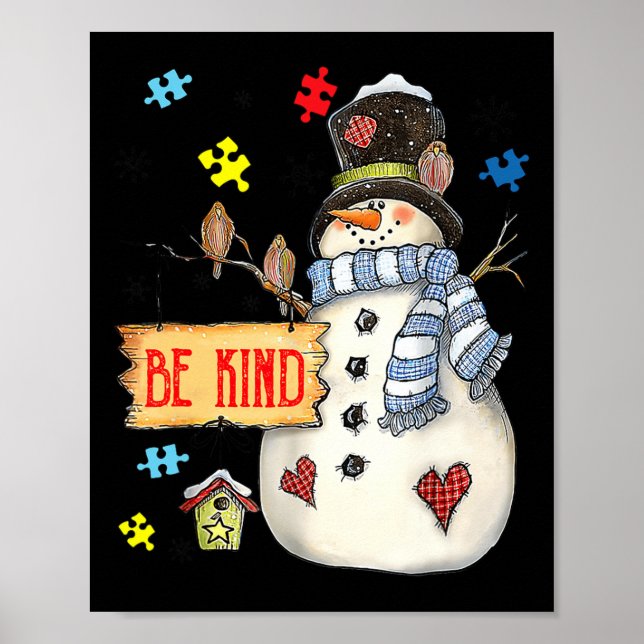 Póster Be Kind Snowman Puzzle Autism Awareness Funny Fami (Frente)