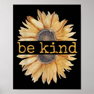 Póster Be Kind Sunflower Retro Vintage Cute Gráfico Tipo