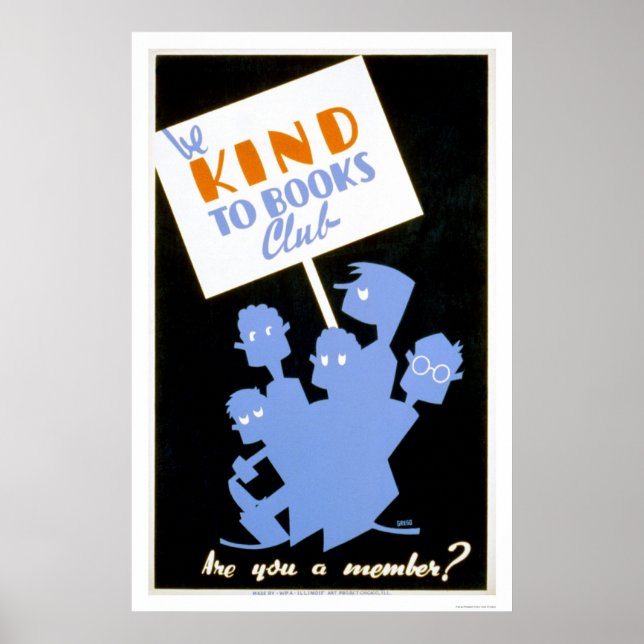 Póster Be Kind To Books Club 1940 WPA (Frente)