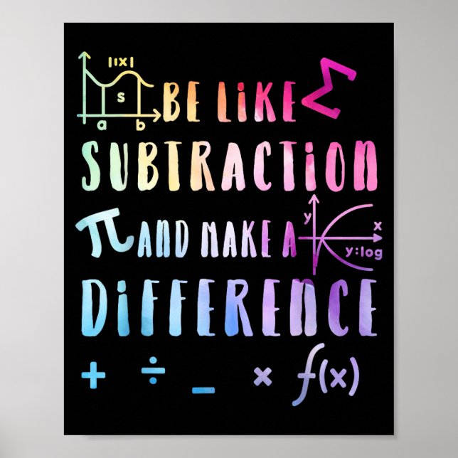 Póster Be Like Subtraction Math Quote For Teachers Studen (Frente)