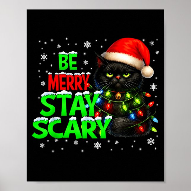 Póster Be Merry Stay Y Black Cat Funny Halloween Christma (Frente)