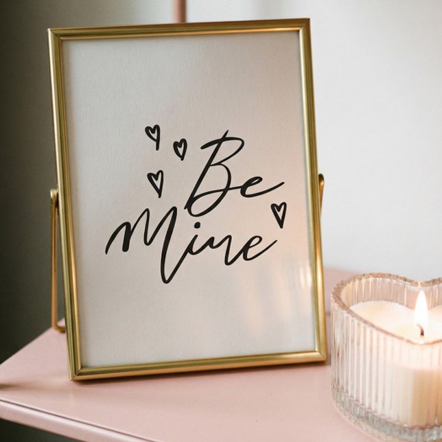 Póster Be Mine Black Modern Caligraphy Valentine Art (Be Mine Black Modern Calligraphy Valentine Art Poster)