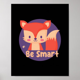 Póster Be Smart Kawaii Funny Cute Baby Fox Color Rojo