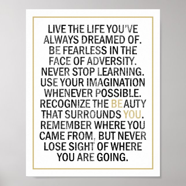 Póster Be You, Be Fearless, Live the Life Inspirador (Frente)