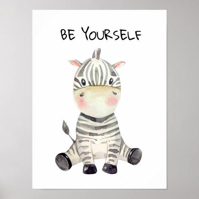 Póster Be Yourself Watercolor Baby Zebra (Frente)