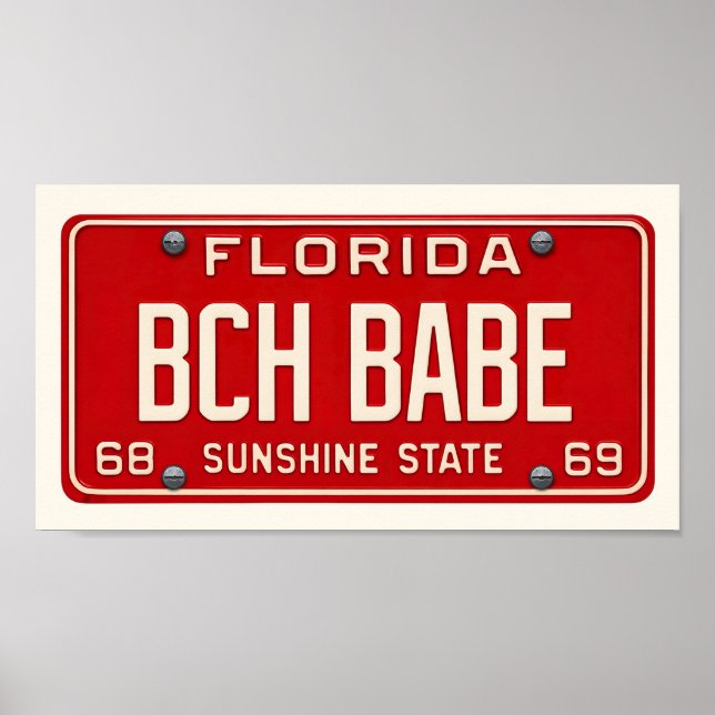 Póster Beach Babe | Coastal Retro Florida License Plate (Frente)