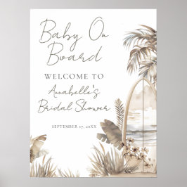 Póster Beach Baby On Board Baby Shower Welcome Sign