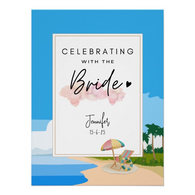 Póster Beach Bachelorette | Fiesta Hens personalizado (Anverso)