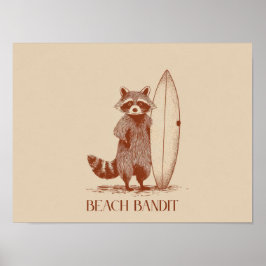 Póster Beach Bandit Raccoon Surfer – Funny Vintage