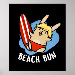 Póster Beach Bun Funny Bunny Pun Dark BG
