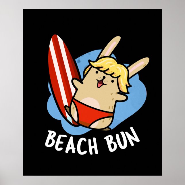 Póster Beach Bun Funny Bunny Pun Dark BG (Frente)