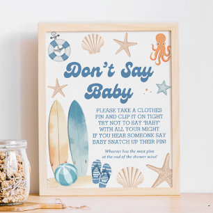 Póster Beach Coastal Baby Shower no dice juego de bebé
