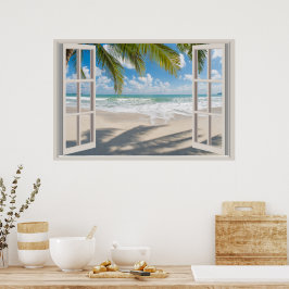 Póster Beach Fake Window Home Office Wall Decor Poster