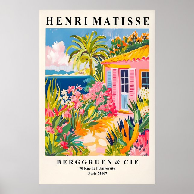 Póster Beach house decor, Mid century modern poster, Pink (Frente)