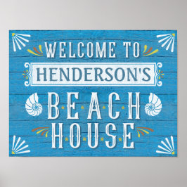 Póster Beach House Nautical Coastal Blue | Nombre persona