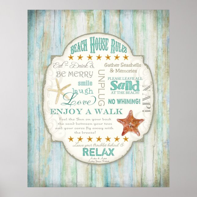 Póster Beach House Reglas de la Casa de Campo Art (Frente)