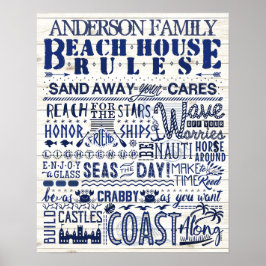 Póster Beach House Reglas de la Familia Personalizada de 
