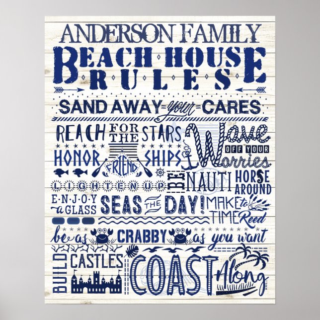 Póster Beach House Reglas de la Familia Personalizada de  (Frente)
