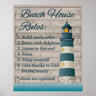 Póster Beach House Rules
