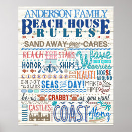 Póster Beach House Rules Family Cottage | Costa Personali