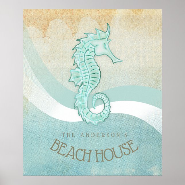 Póster Beach House Seahorse Aqua Blue ID623 (Frente)