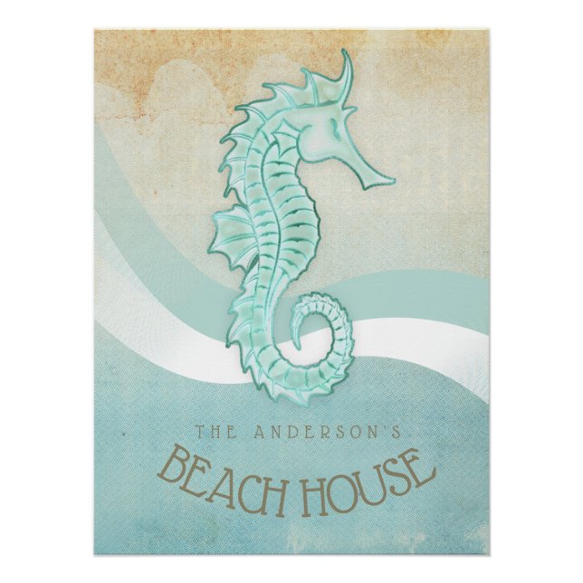 Póster Beach House Seahorse Aqua Blue ID623 (Anverso)