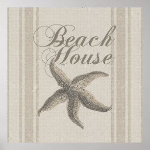 Póster Beach House Starfish Seashore